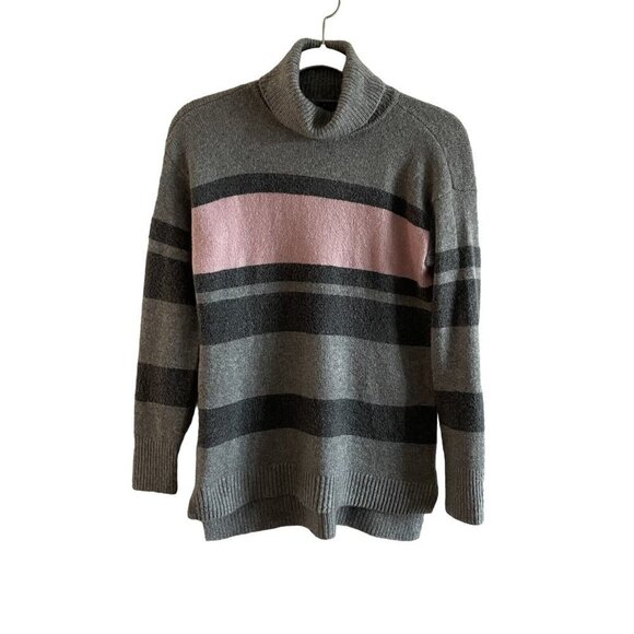 Talbots Women SP Gray Pink Heathered Fireside Stripe Pullover Turtleneck Sweater - Picture 2 of 8